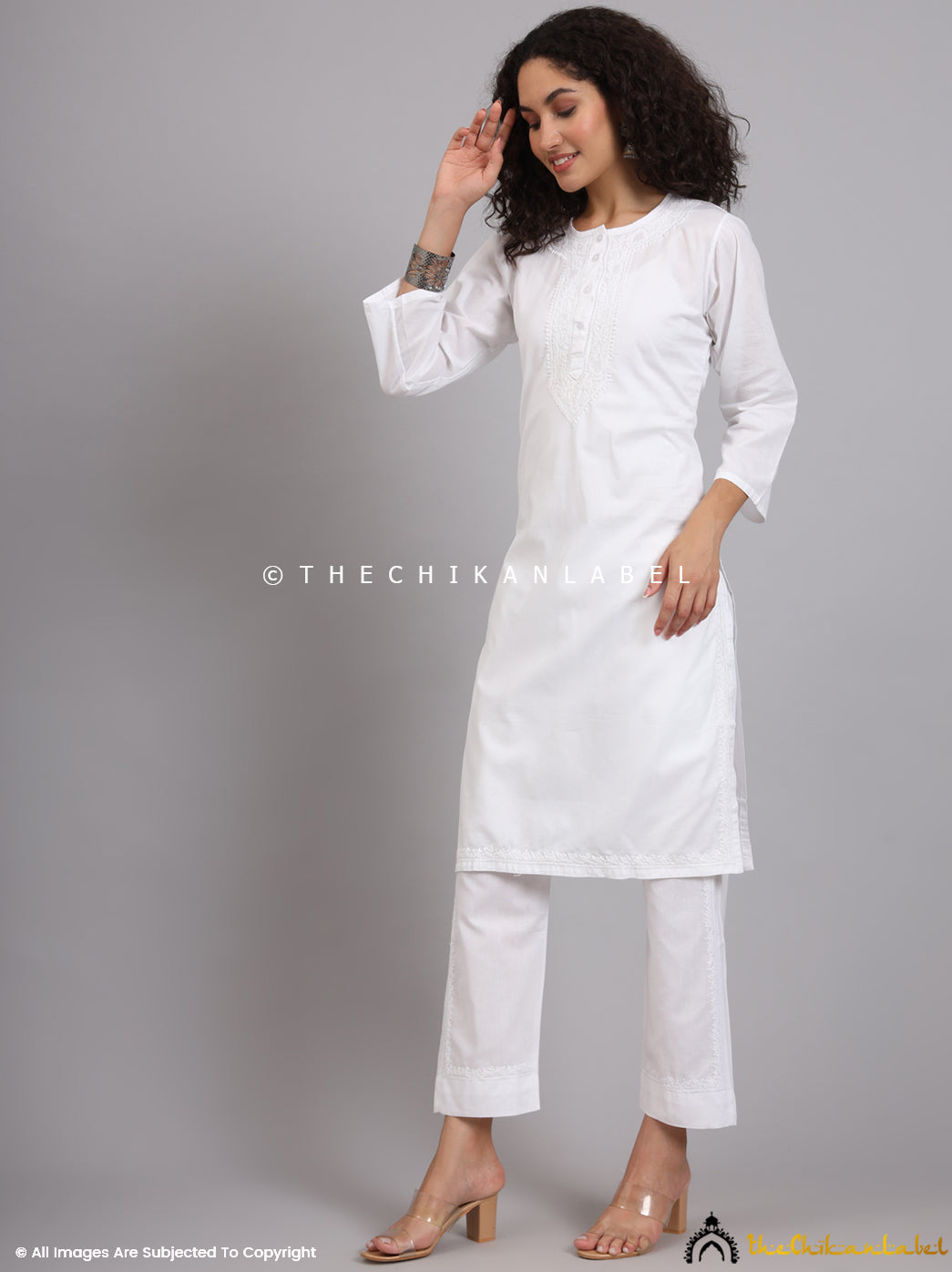 White Kirti Cotton Chikankari Co-ord Set