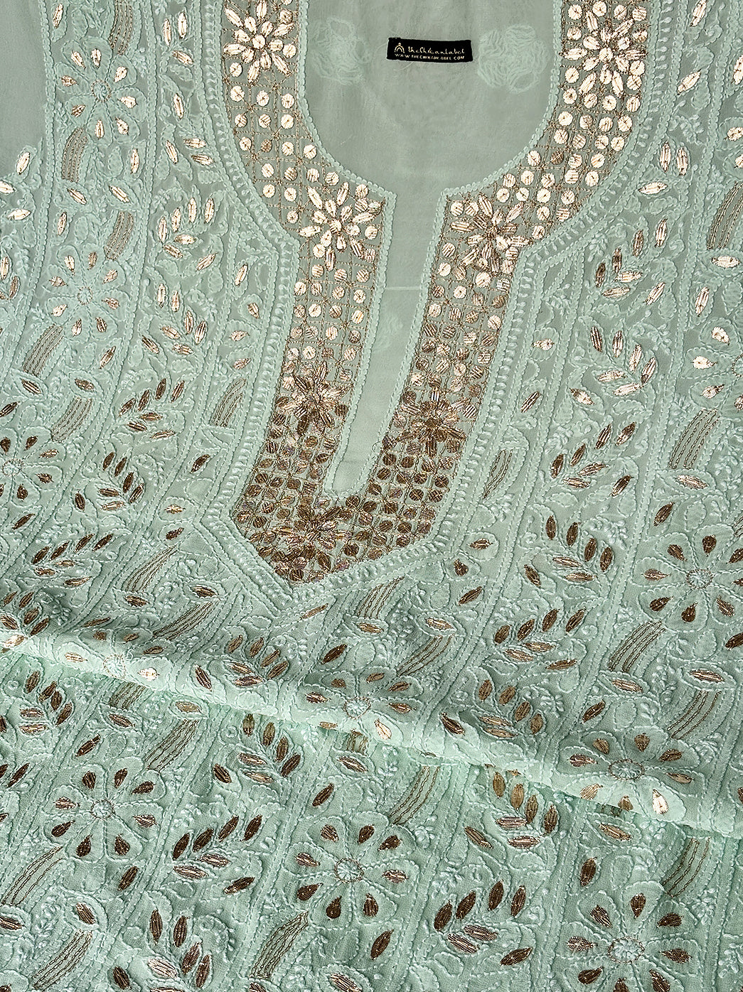 Sea Green Shiza Viscose Un-Stitched Chikankari Gota Patti Suit