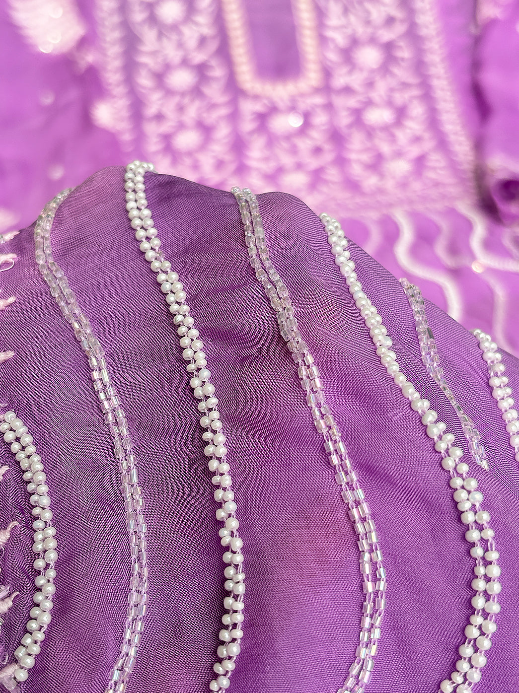 Purple Semi-Stitched Organza Chikankari Suit