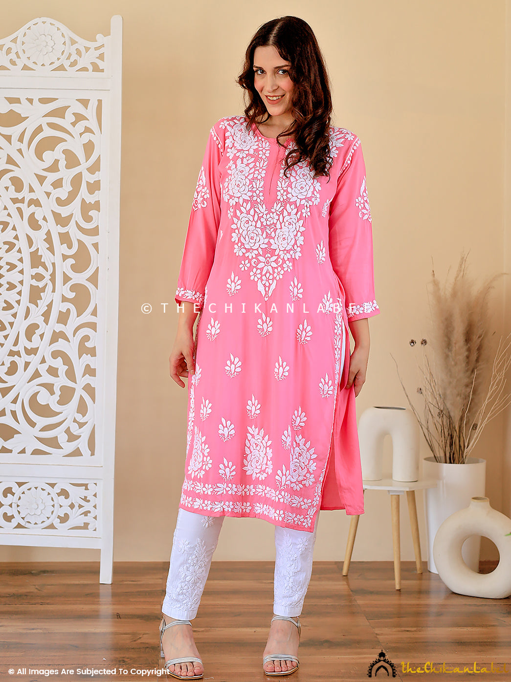 Pink Masoom Modal Chikankari Straight Kurti
