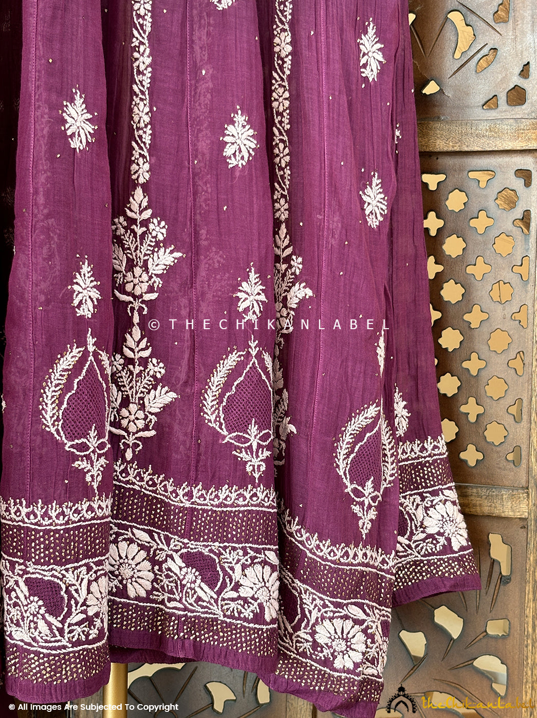 Purple Bhoomi Tissue Silk Chikankari Straight Kurti with Dupatta