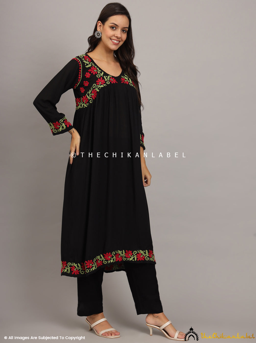 Black Multi Alia Modal Chikankari Anarkali