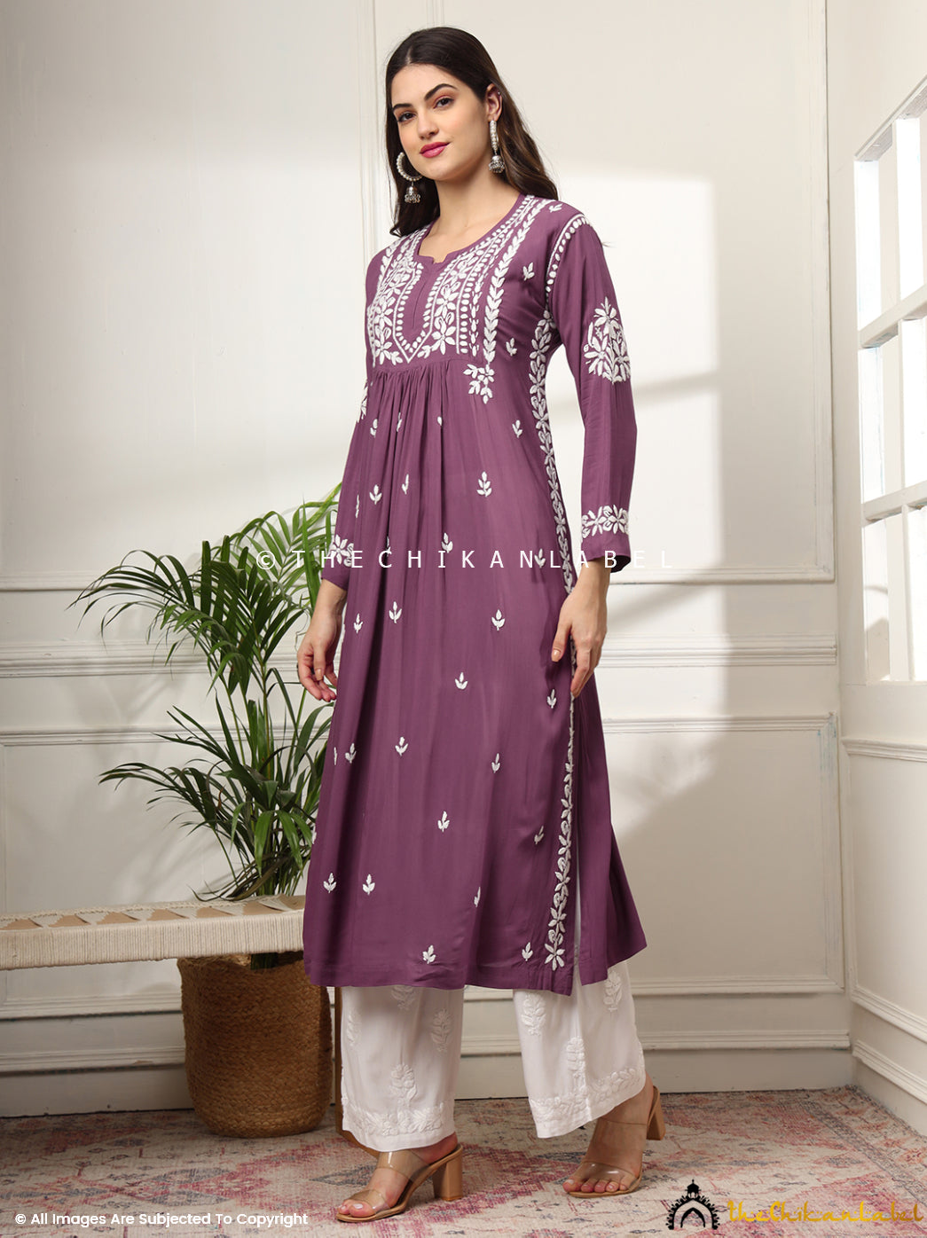 Mauve Aardhya Rayon Chikankari A-Line Kurti