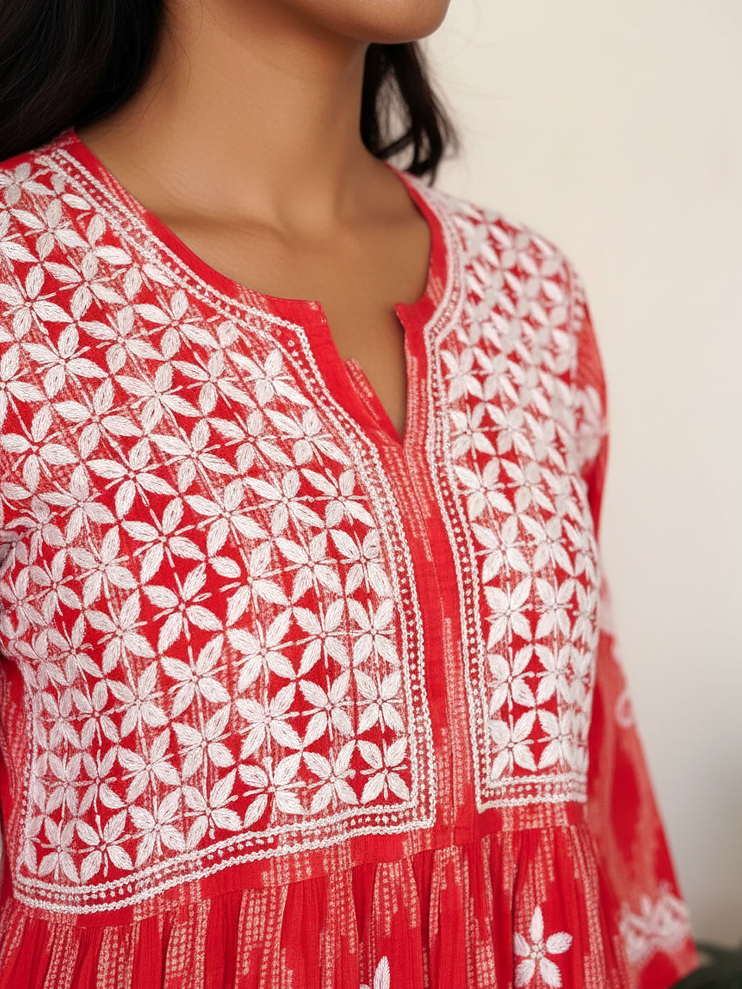 Peach Mulmul Chikankari Anarkali Kurta