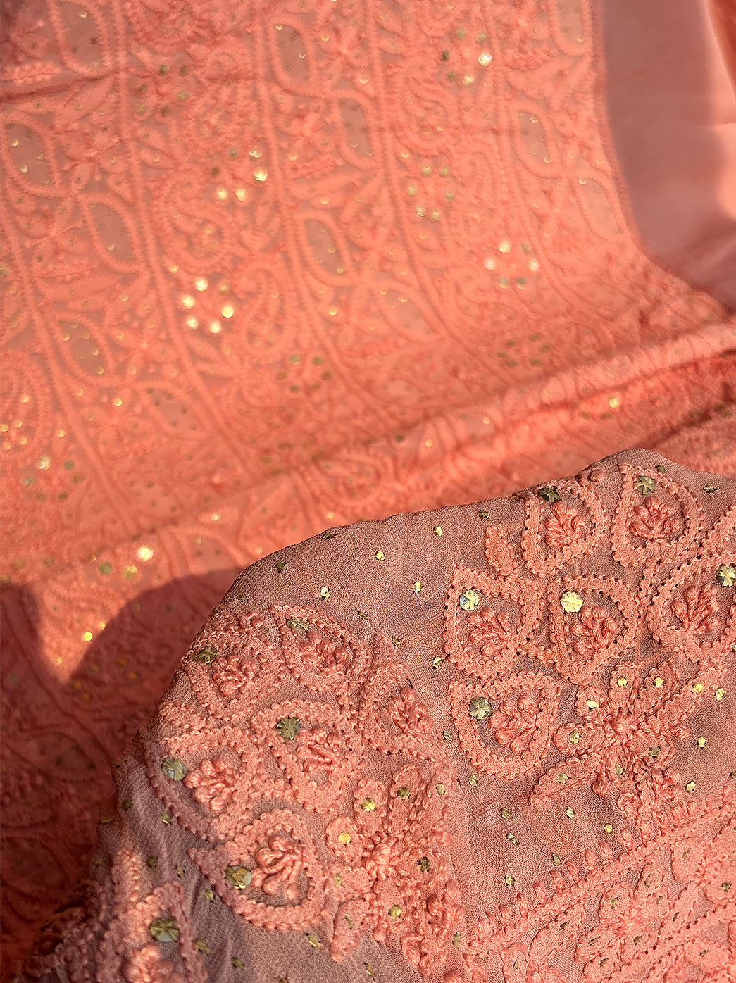 Peach Siya Viscose Chikankari Un-stitched Suit