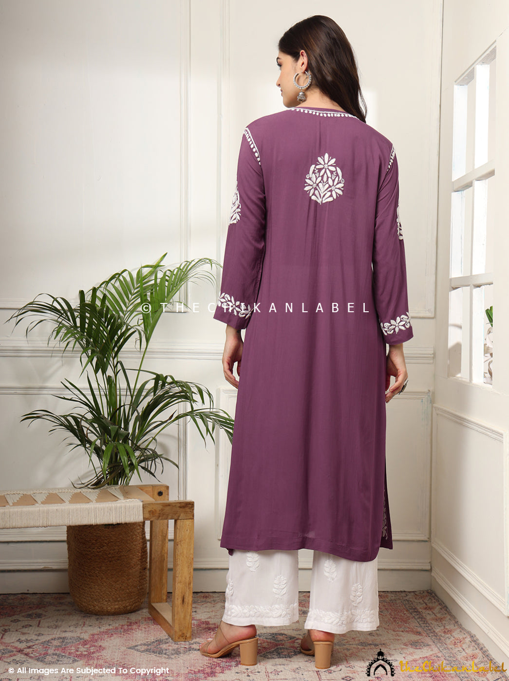 Mauve Aardhya Rayon Chikankari A-Line Kurti