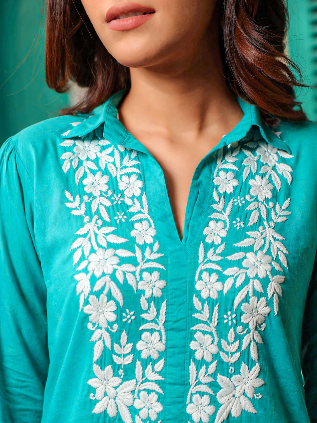 Drisha Mulmul Cotton Chikankari Shirt - Green