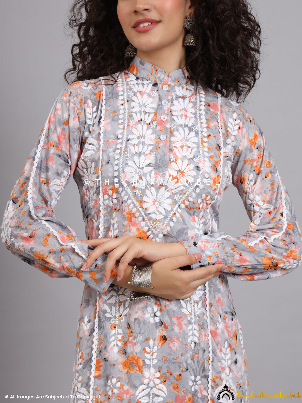 Orange Yashi Mulmul Printed Chikankari Co-ord Set