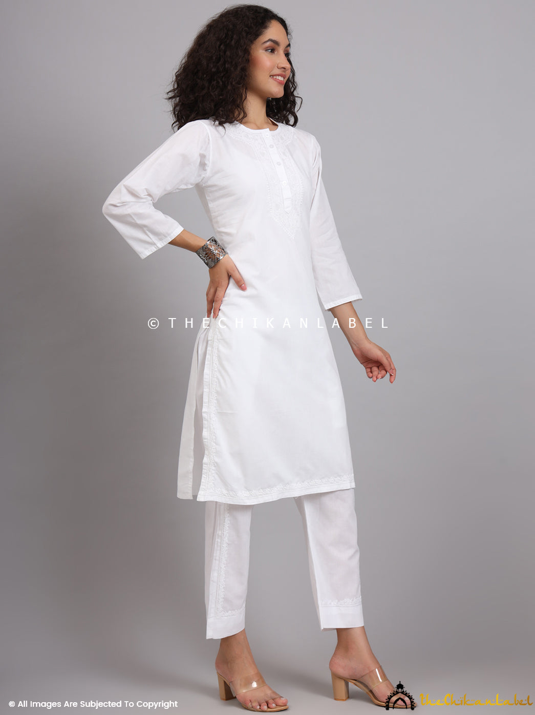 White Kirti Cotton Chikankari Co-ord Set