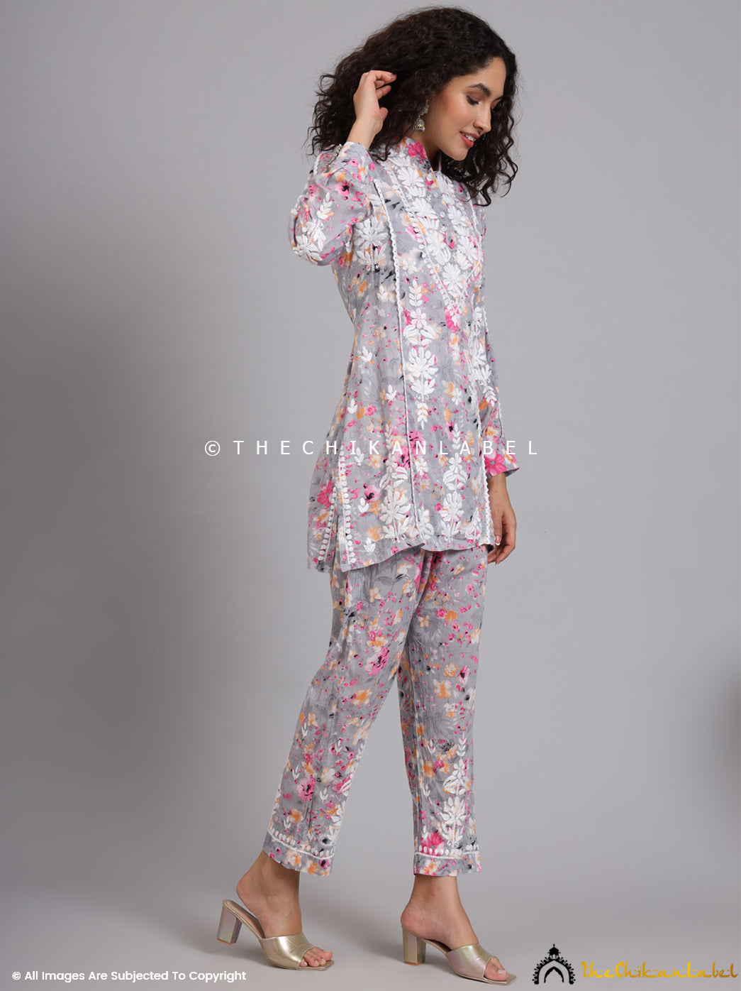 Pink Yashi Mulmul Printed Chikankari Co-ord Set