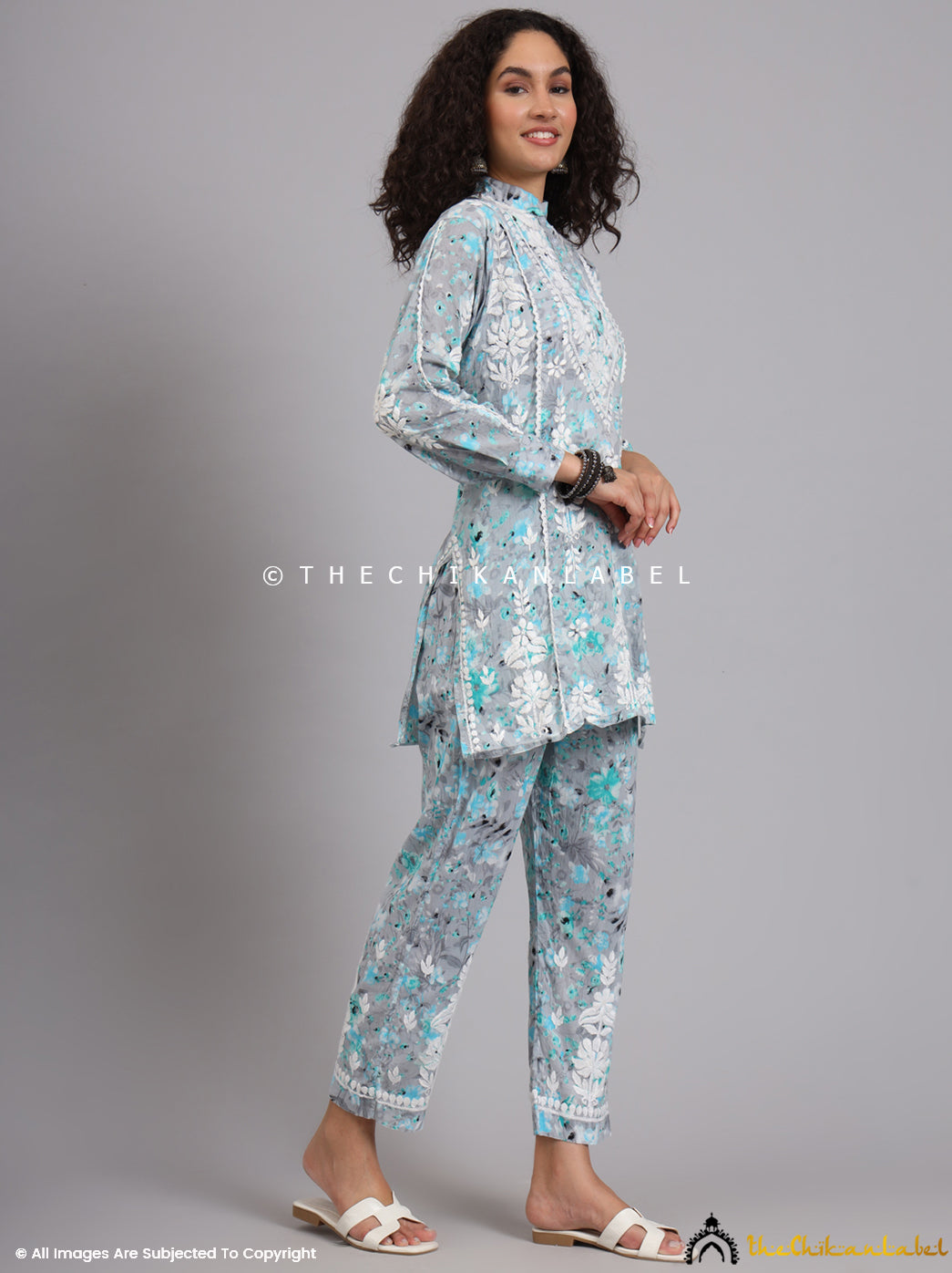 Green Yashi Mulmul Printed Chikankari Co-ord Set