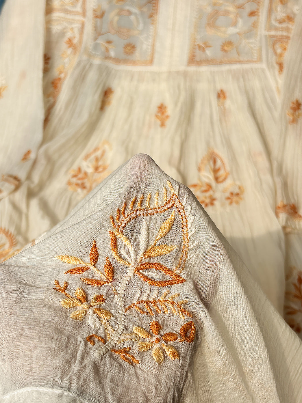 White Mulmul Chanderi Chikankari Kurti