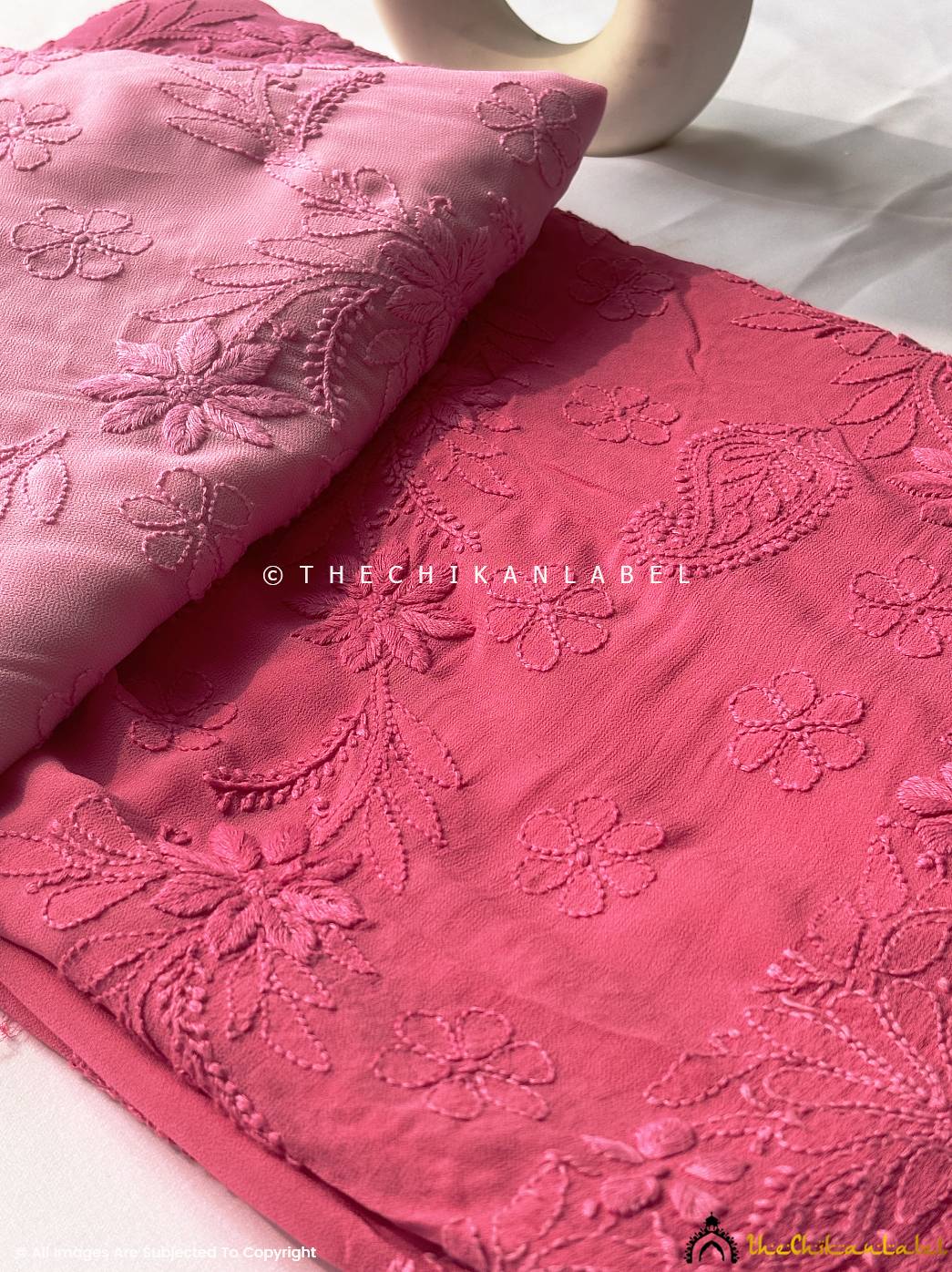 Peach Raha Viscose Chikankari Saree