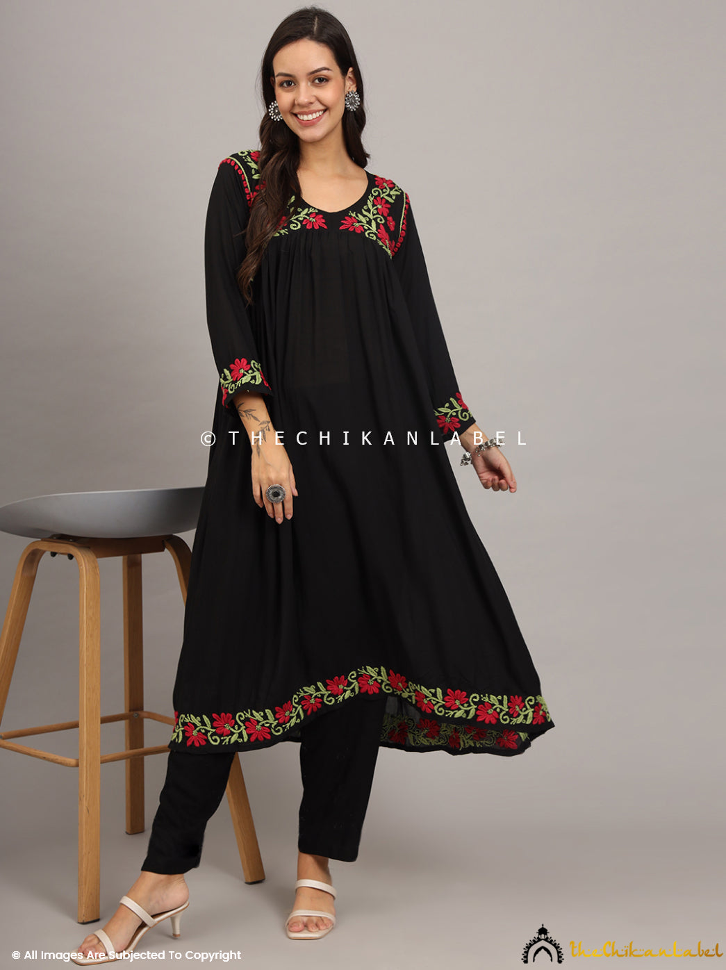 Alia Black Modal Chikankari Anarkali Hand Embroidered Ethnic Dress | The Chikan Label XS Alia Black Modal Chikankari Anarkali Hand Embroidered Ethnic Dress | The Chikan Label XS