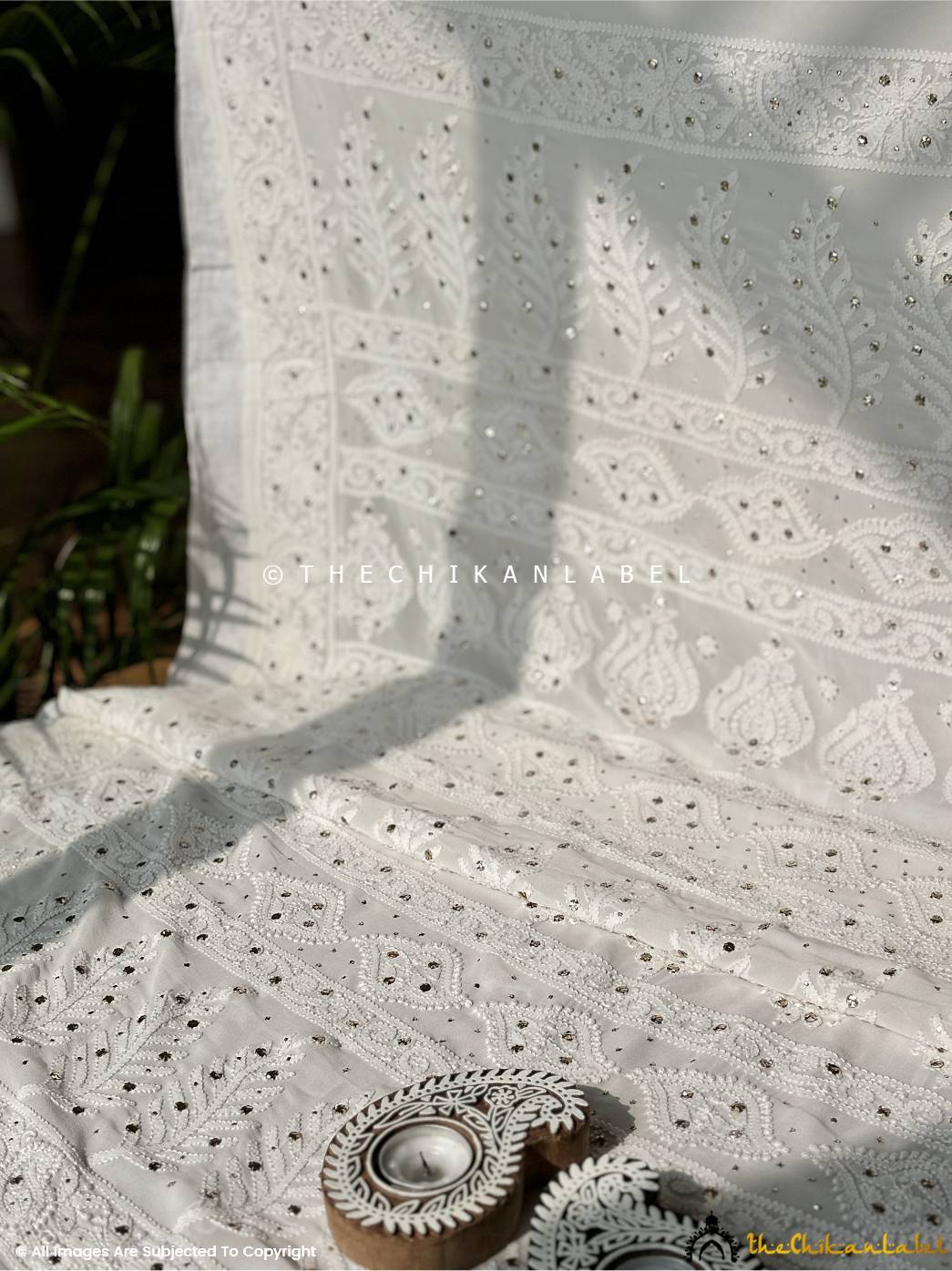 White Rutvi Viscose Chikankari Saree