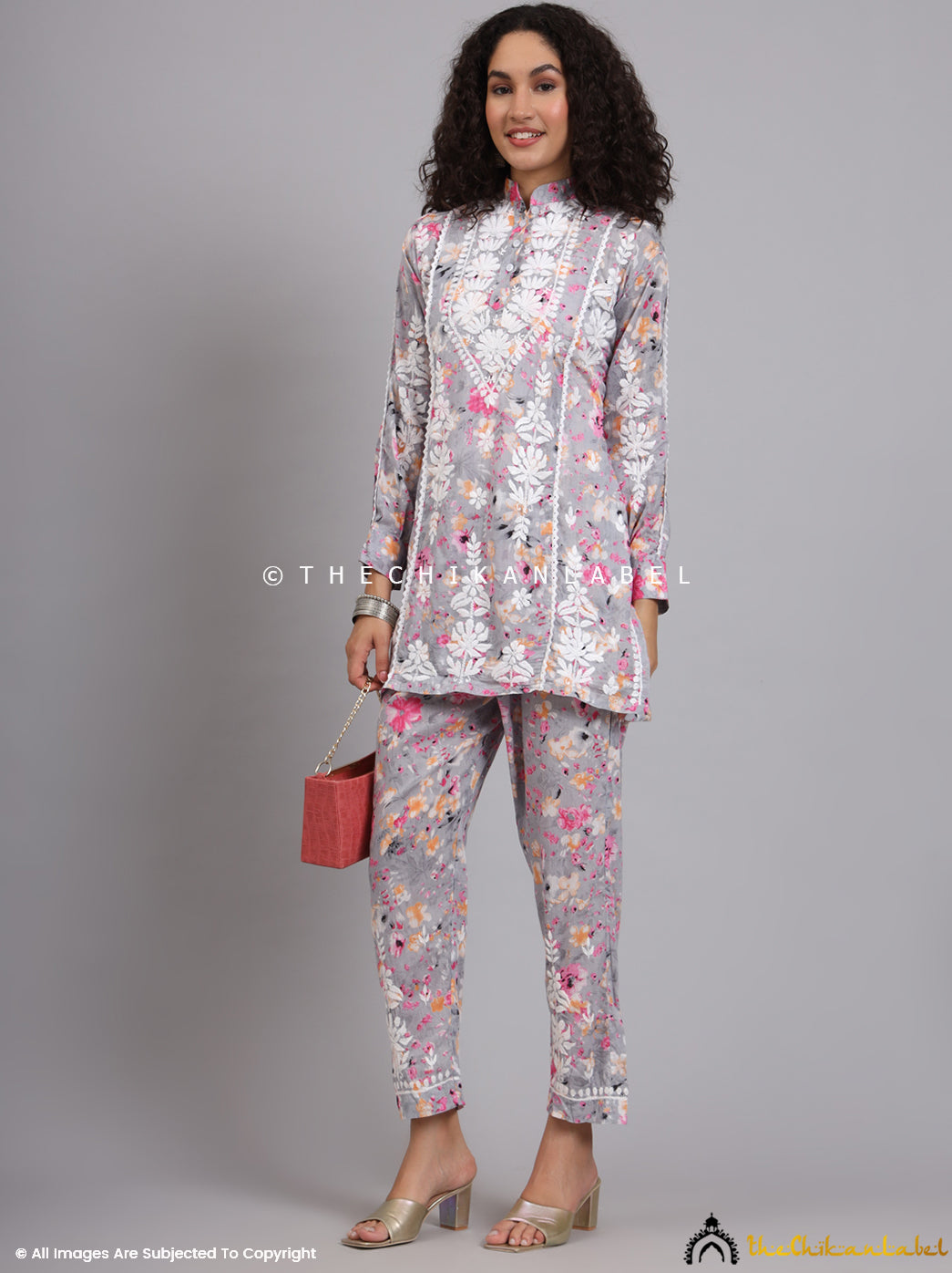 Pink Yashi Mulmul Printed Chikankari Co-ord Set