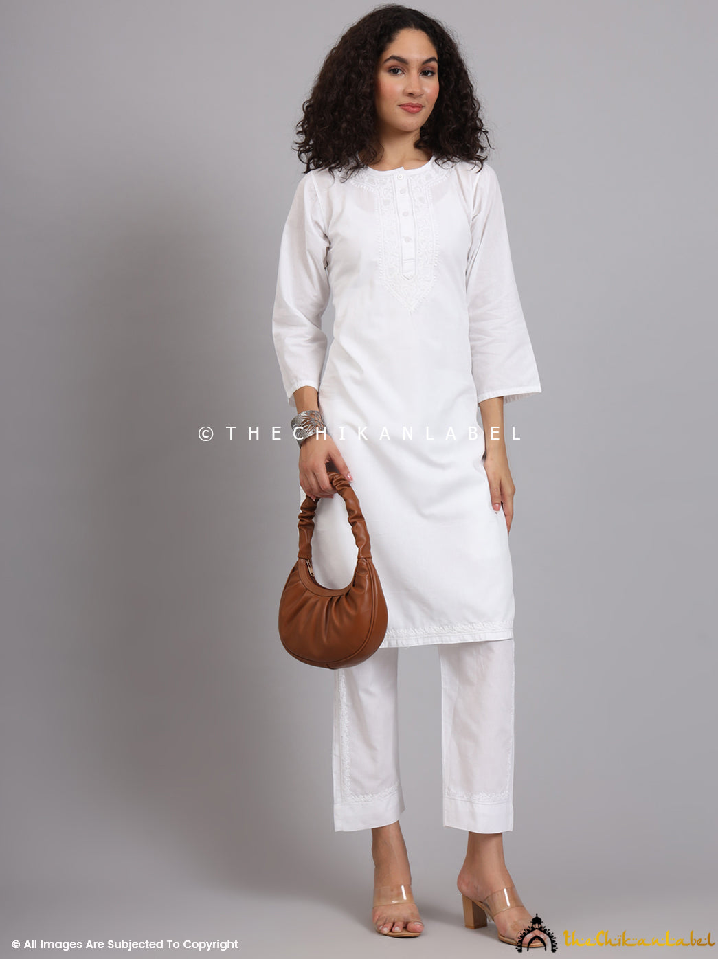 White Kirti Cotton Chikankari Co-ord Set