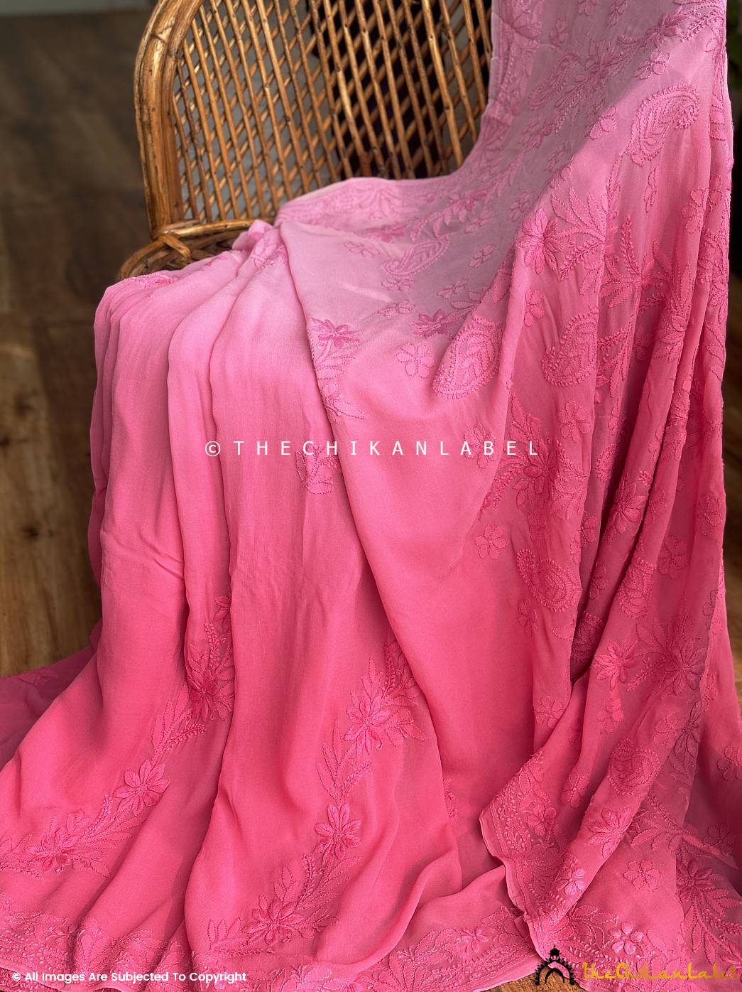 Peach Raha Viscose Chikankari Saree