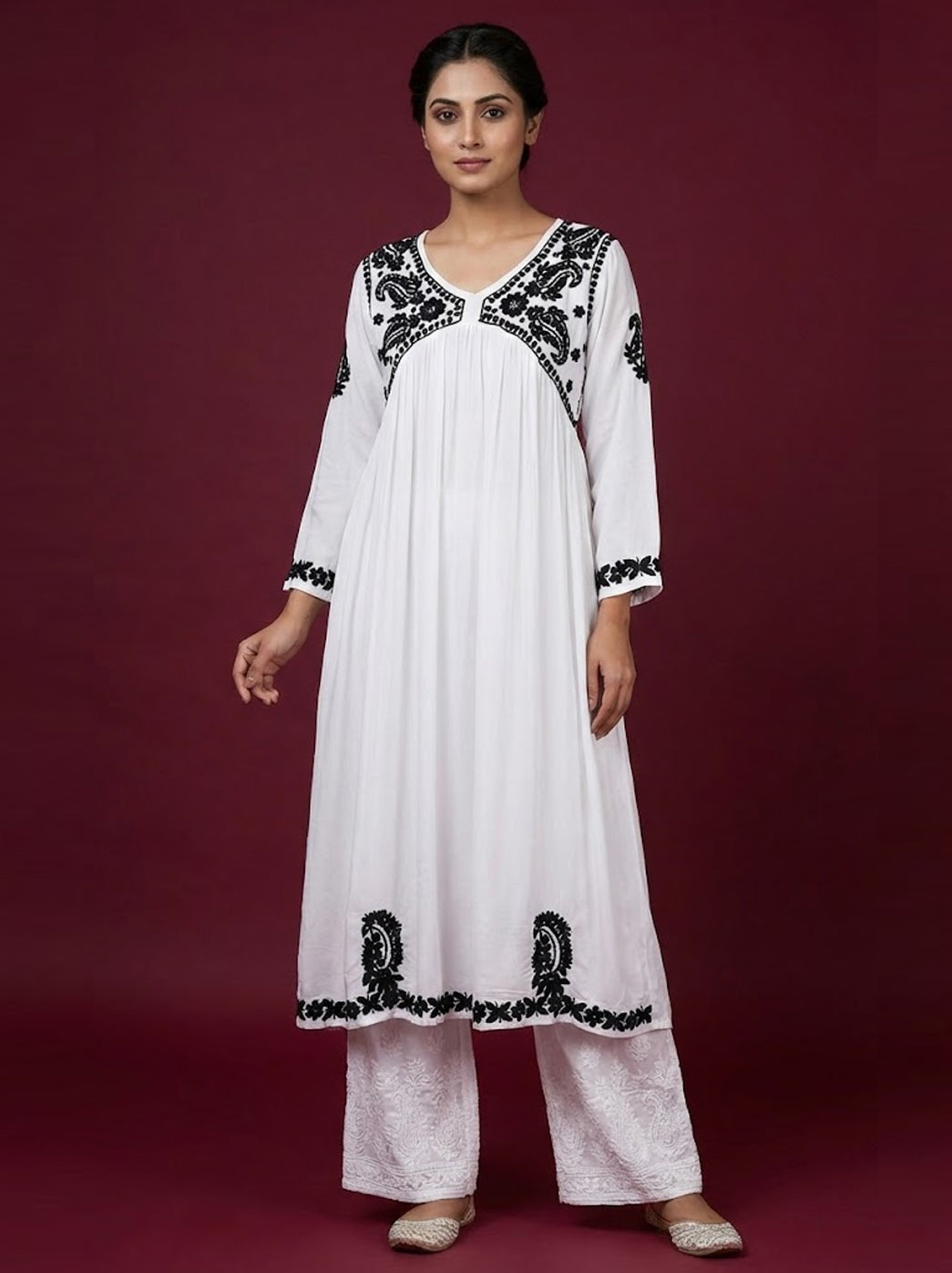 White Modal Chikankari A-Line Kurti