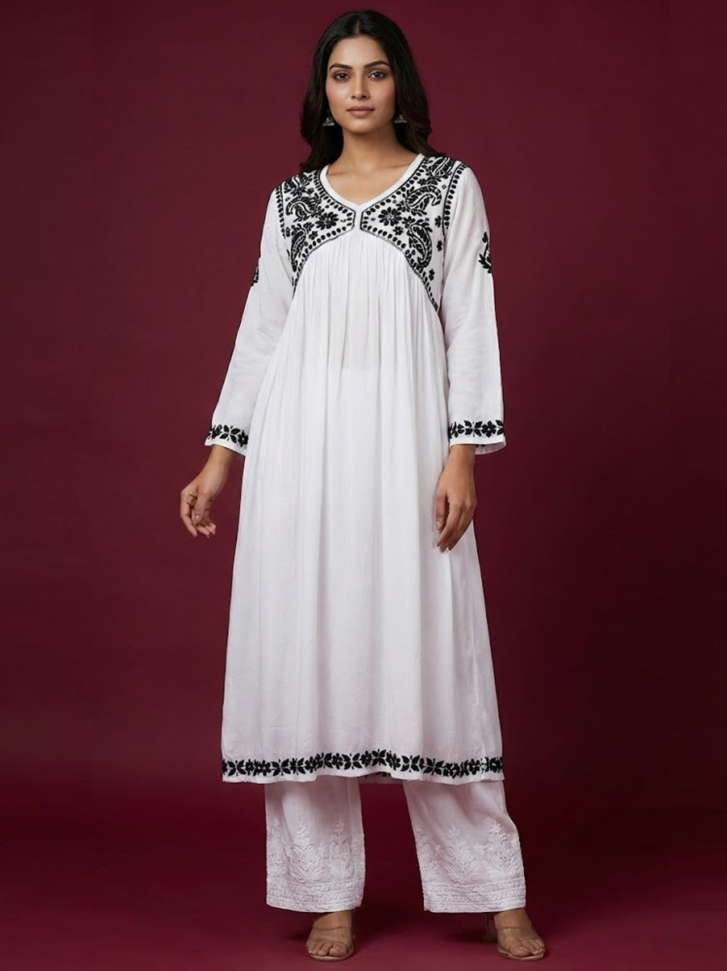 White Modal Chikankari A-Line Kurti