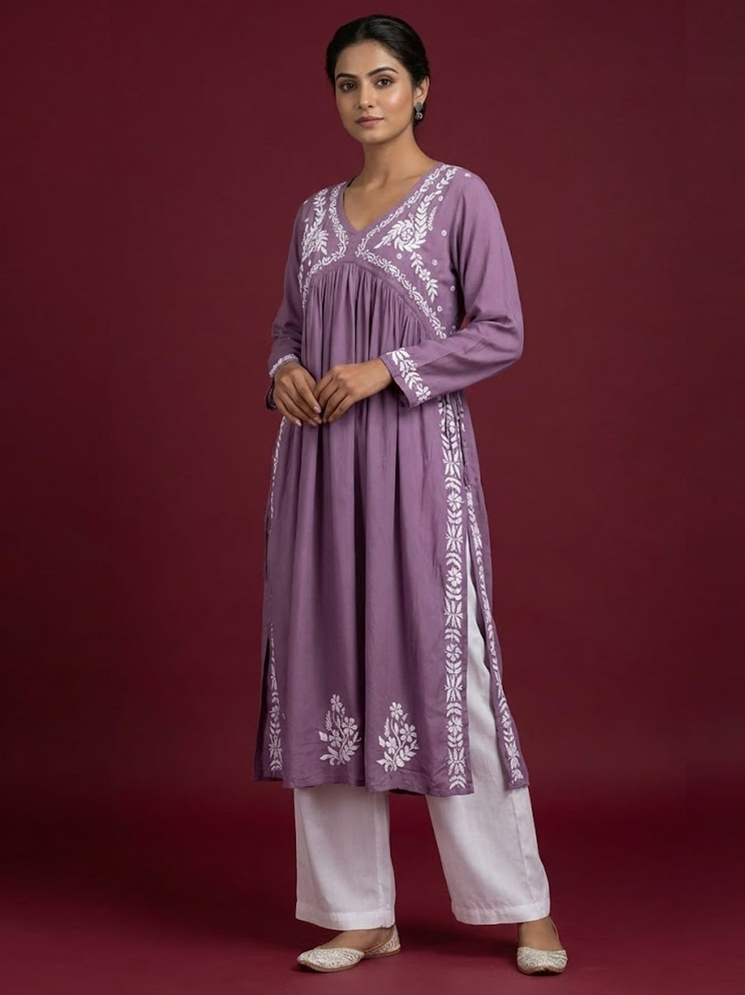 Mauve Modal Chikankari Anarkali