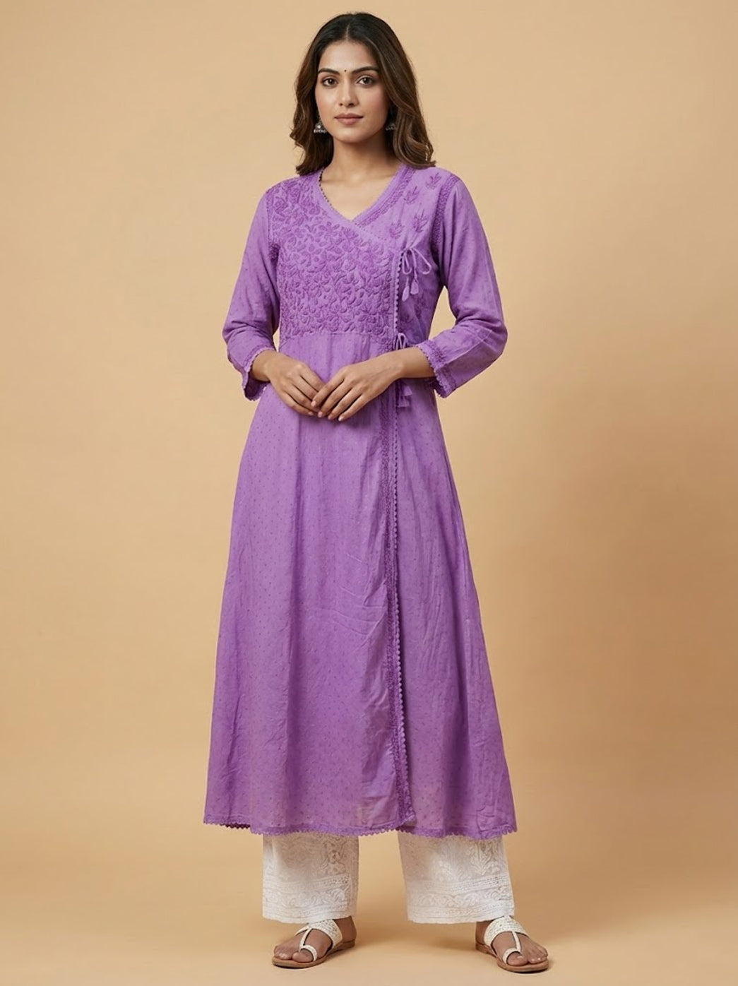 Lavender Cotton Chikankari Slit Angrakha