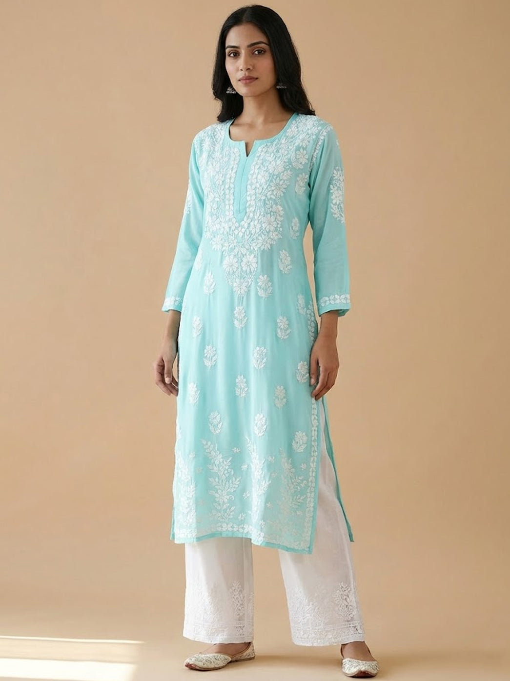 Sea Green Modal Chikankari Straight Kurti