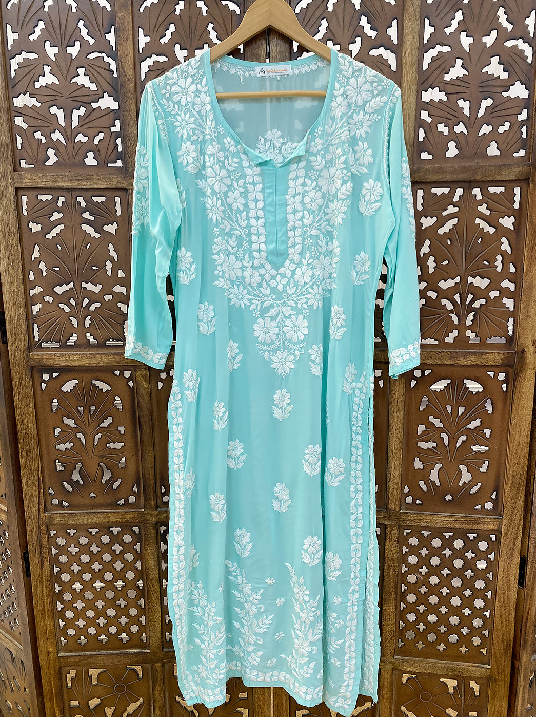 Sea Green Modal Chikankari Straight Kurti