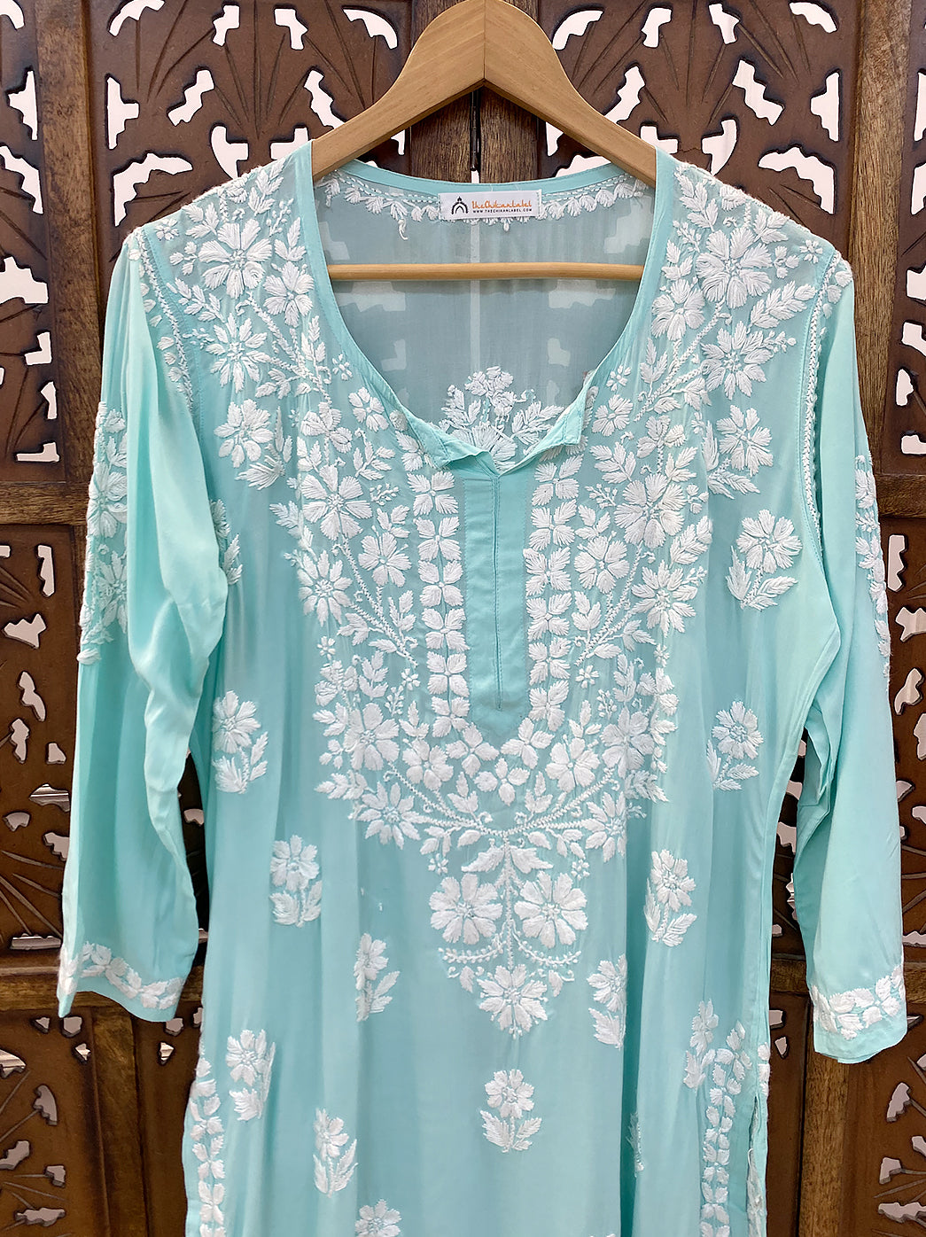 Sea Green Modal Chikankari Straight Kurti