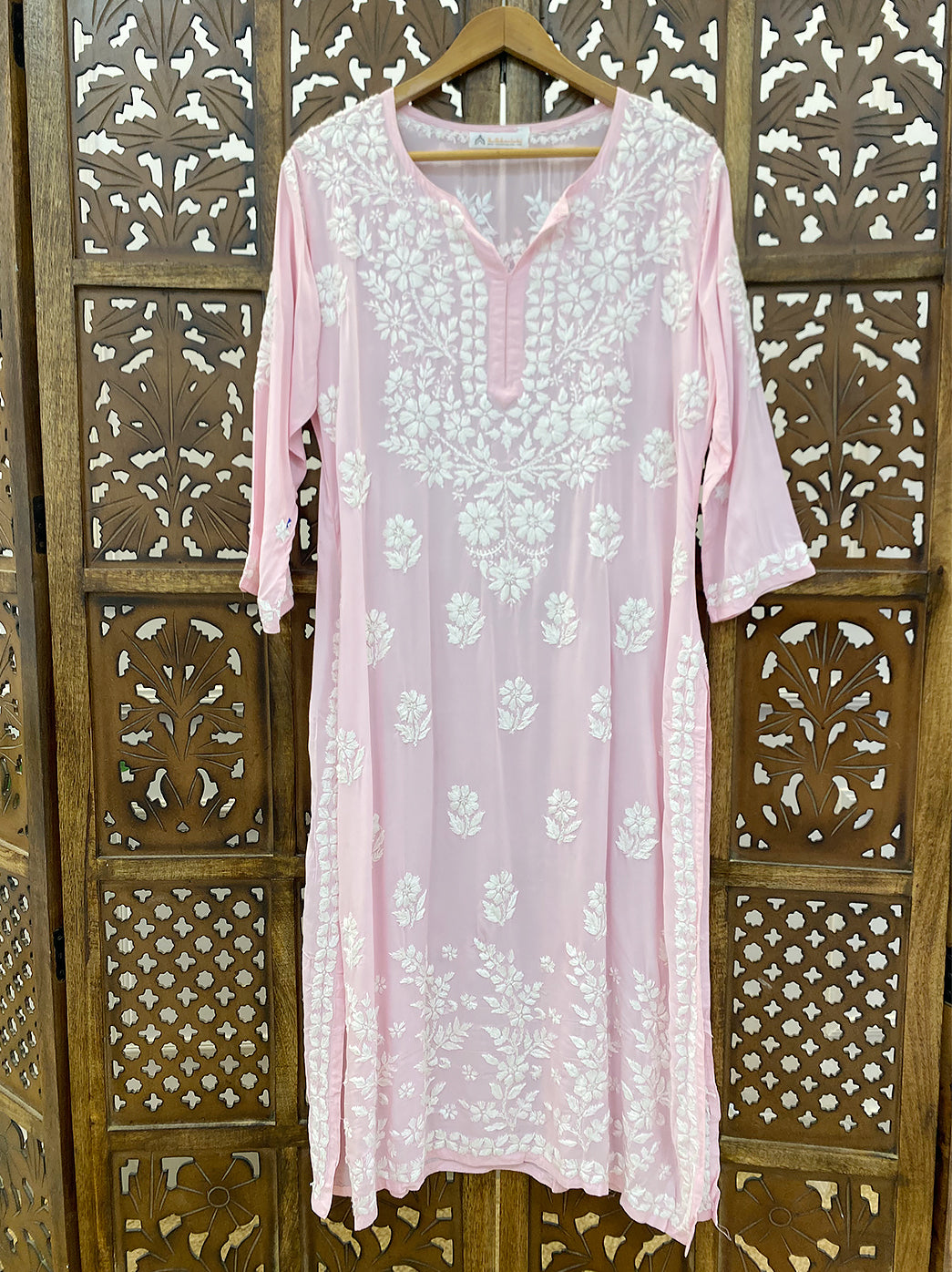 Baby Pink Modal Chikankari Straight Kurti