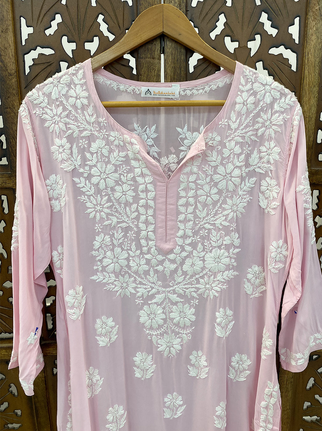 Baby Pink Modal Chikankari Straight Kurti
