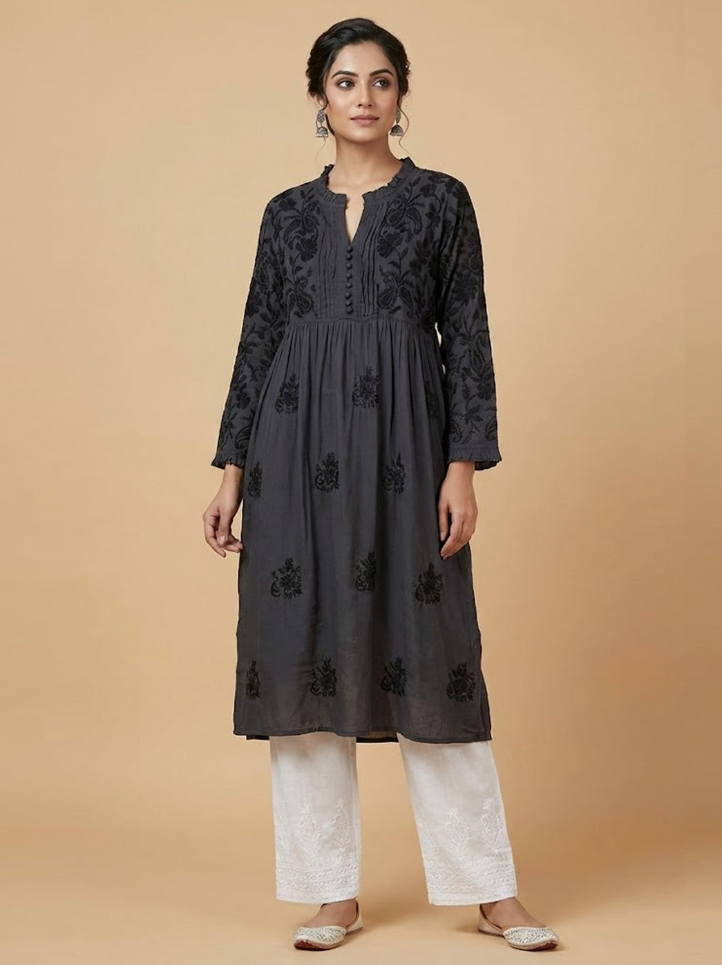 Black Muslin Chikankari Anarkali