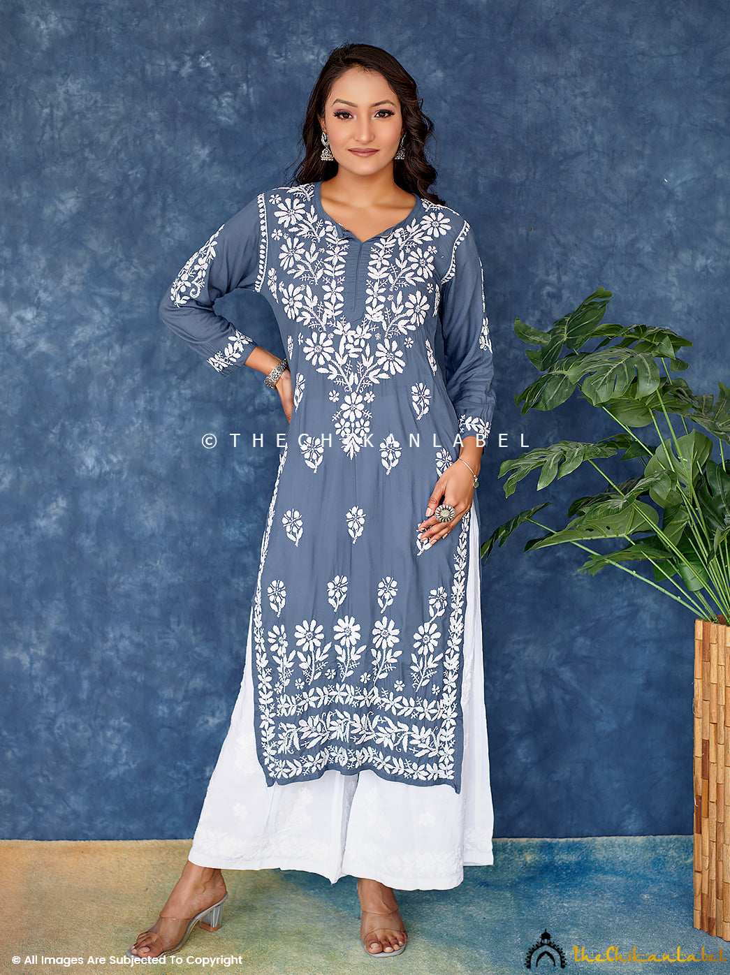 Grey Modal Chikankari Straight Kurti