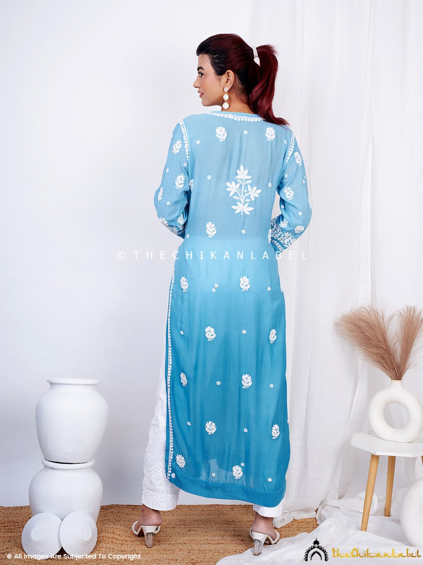 Blue Vidhi Muslin Chikankari Straight Kurti