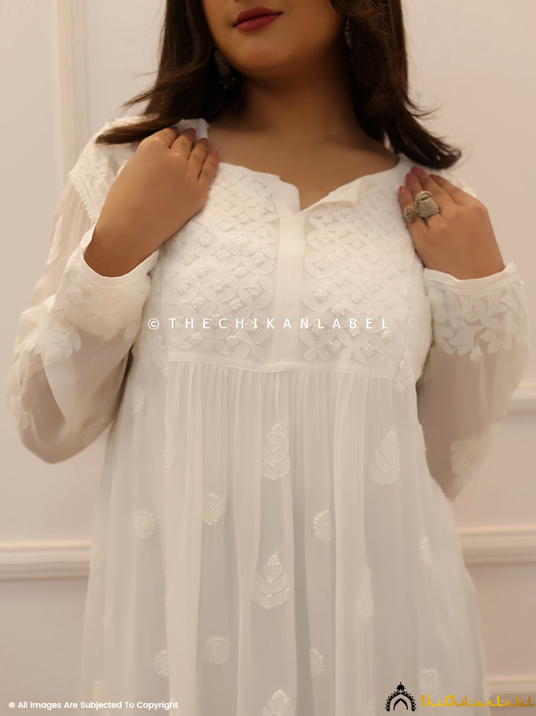 White Viscose Chikankari Short Top