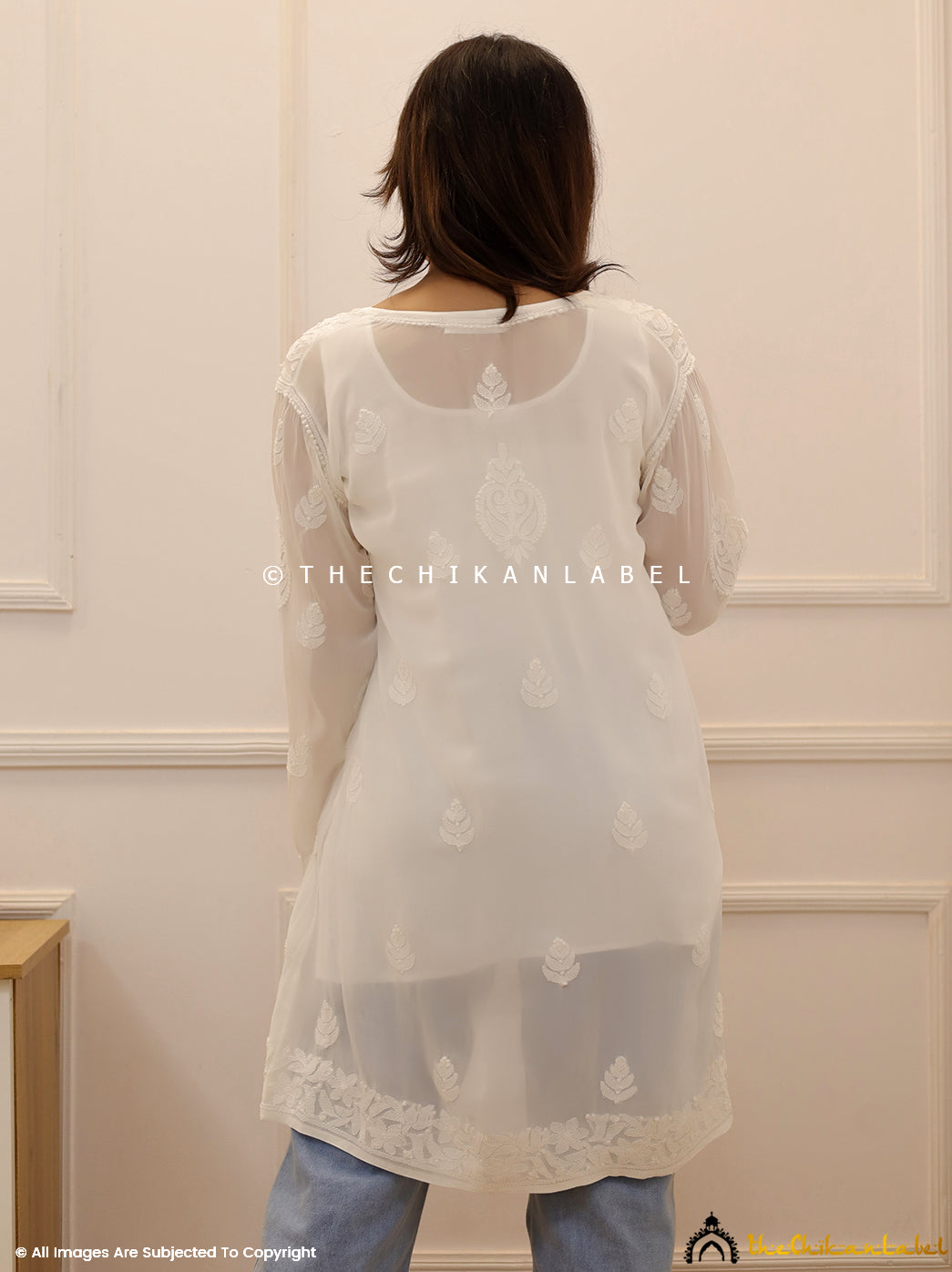 White Viscose Chikankari Short Top