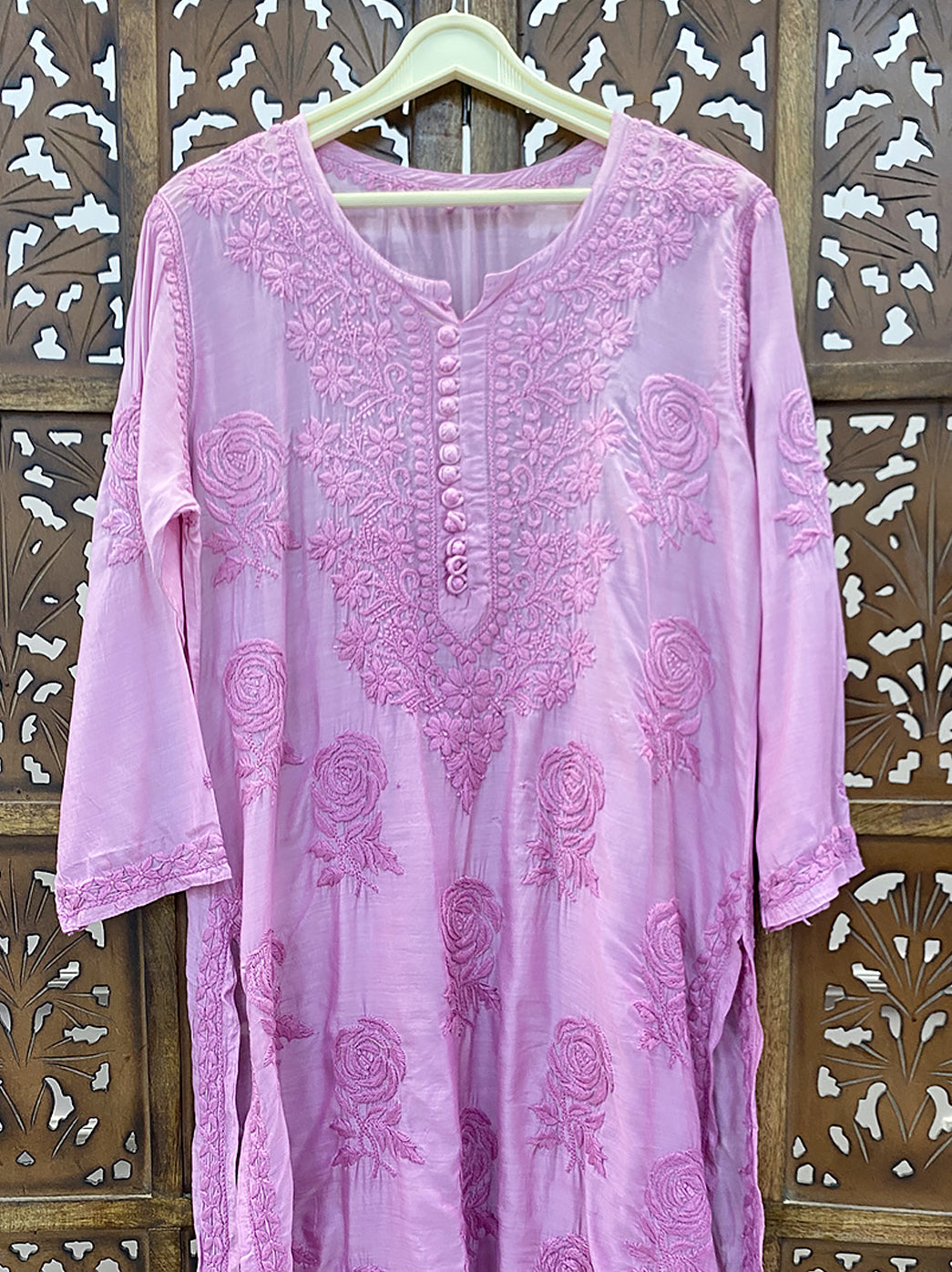 Lilac Muslin Chikankari Straight Kurti