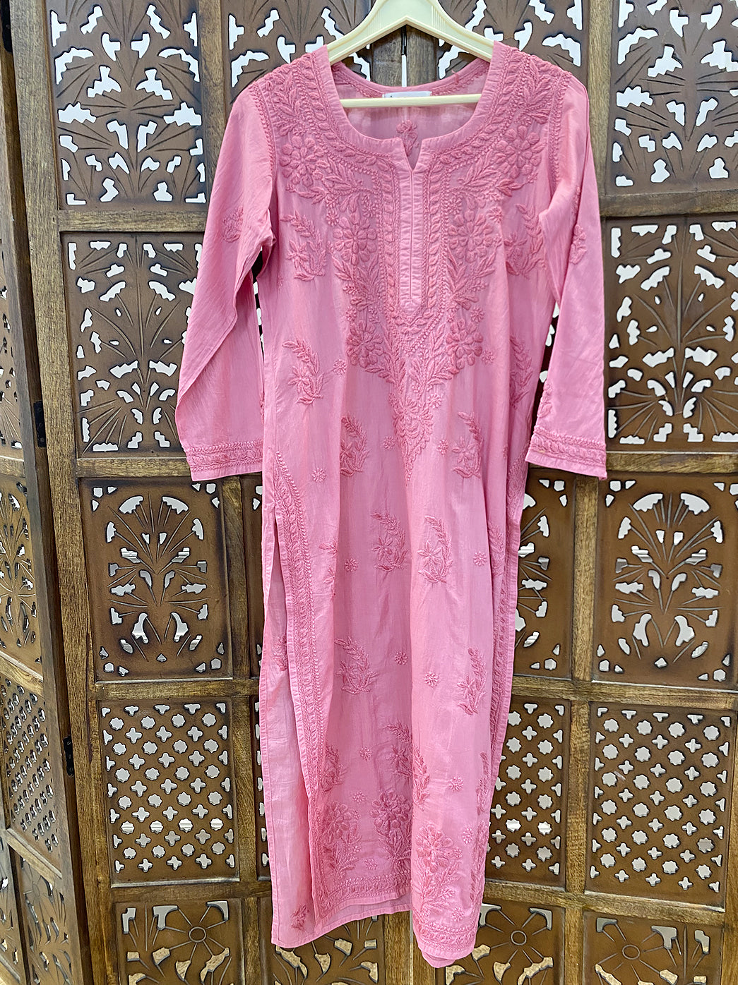 Coral Cotton Chikankari Straight Kurti