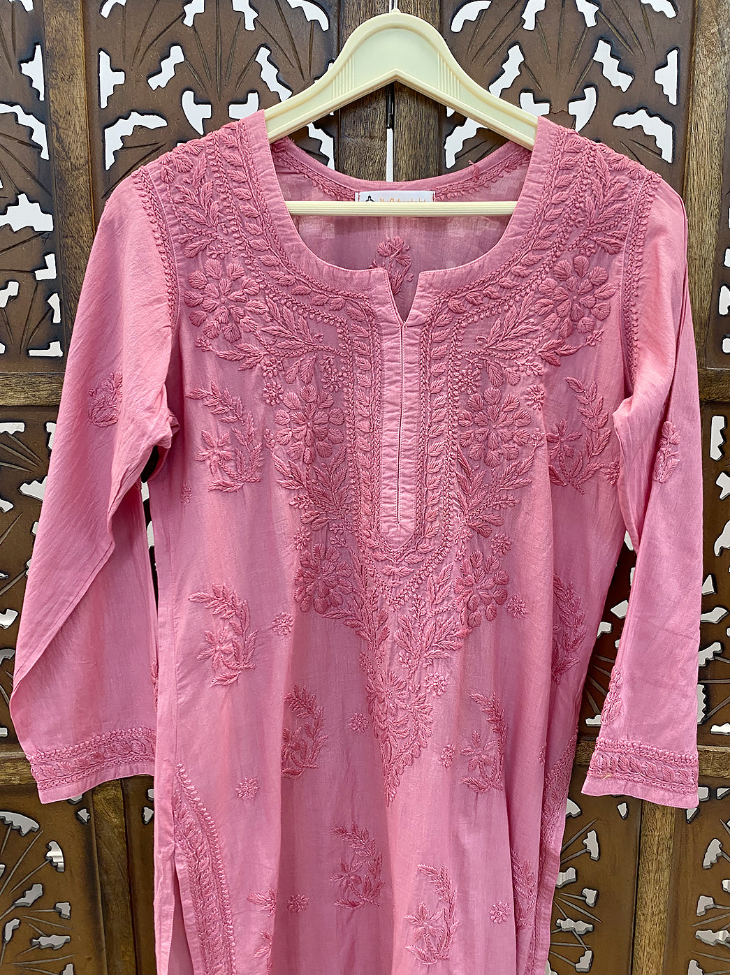 Coral Cotton Chikankari Straight Kurti