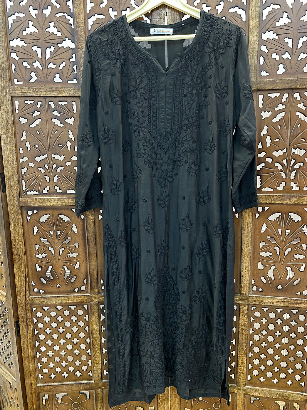 Black Muslin Chikankari Straight Kurti