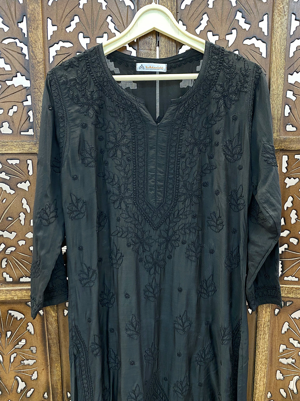 Black Muslin Chikankari Straight Kurti
