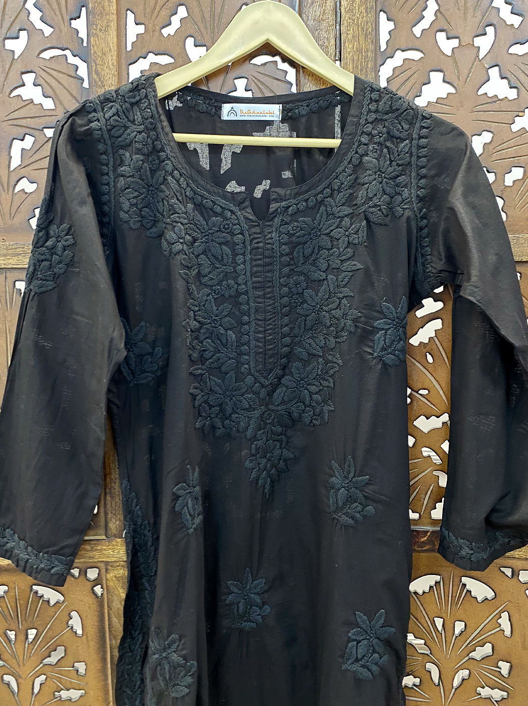 Black Cotton Chikankari Straight Kurti