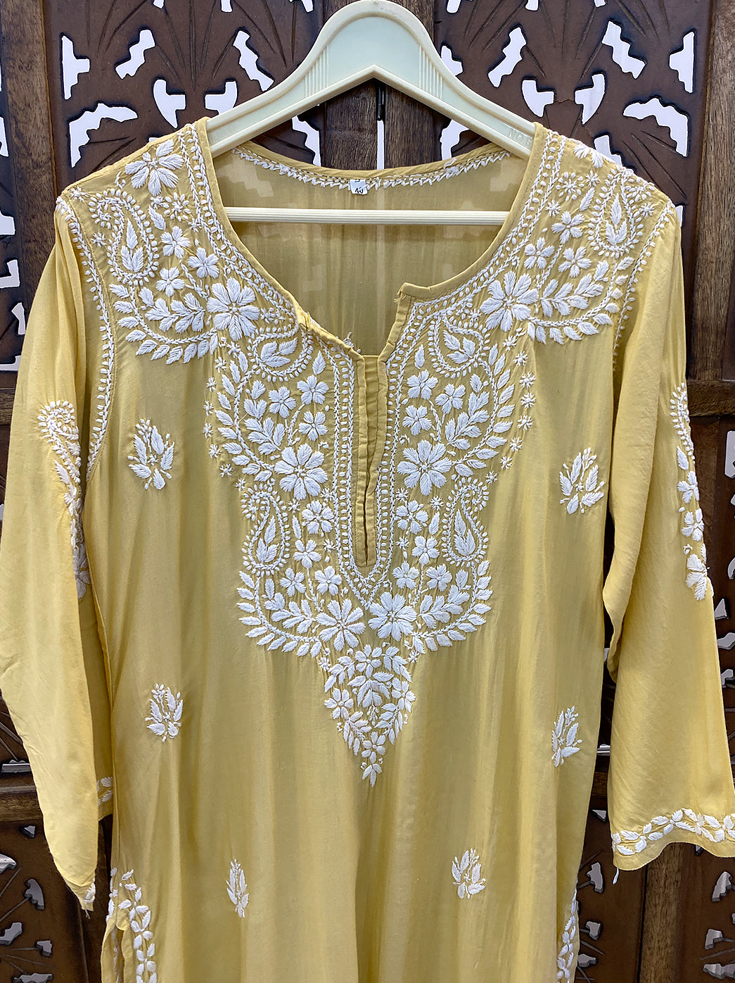 Beige Modal Chikankari Straight Kurti
