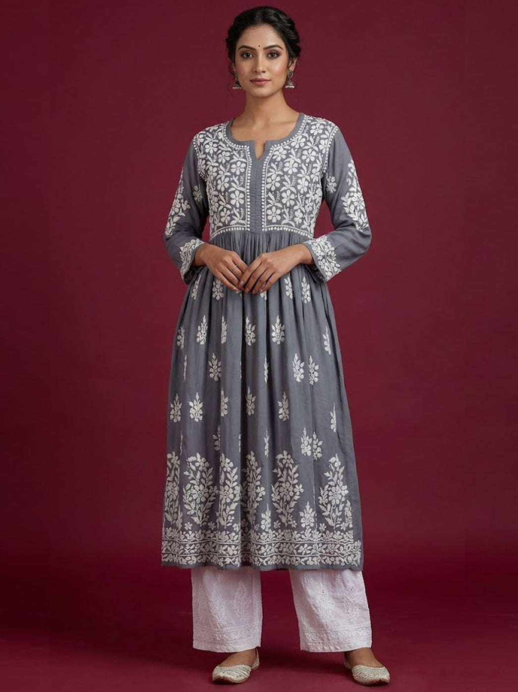 Grey Modal Chikankari Anarkali