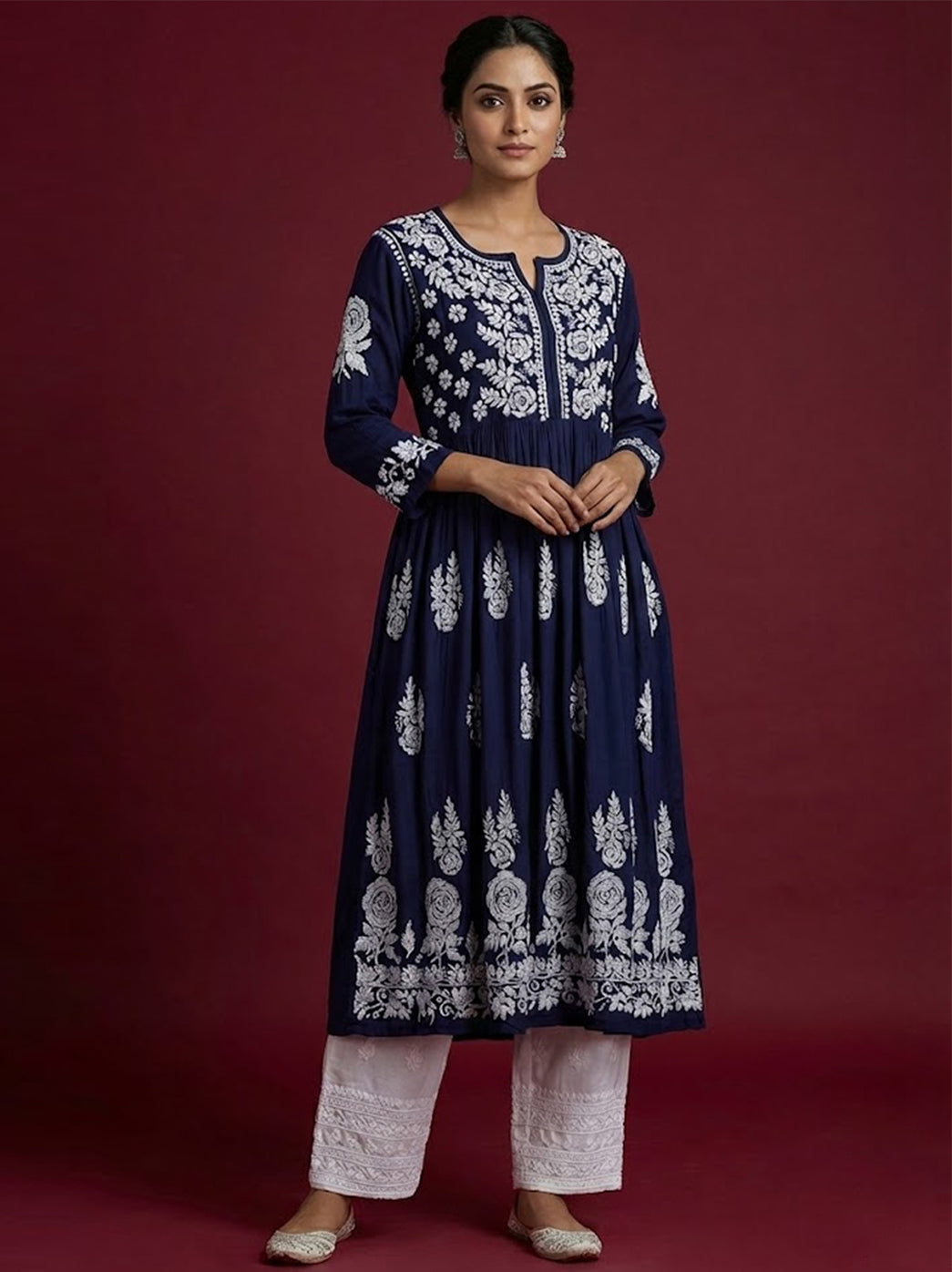 Navy Blue Modal Chikankari Anarkali