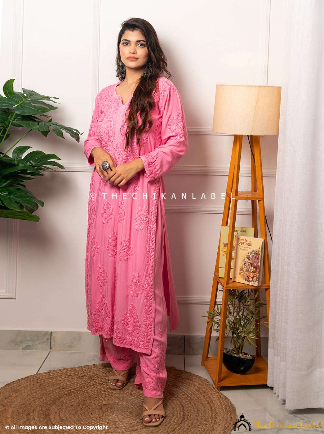 Buy chikankari kurti palazzo set online at best prices, Shop authentic Lucknow chikankari handmade kurta kurti palazzo set in modal fabric for women 4