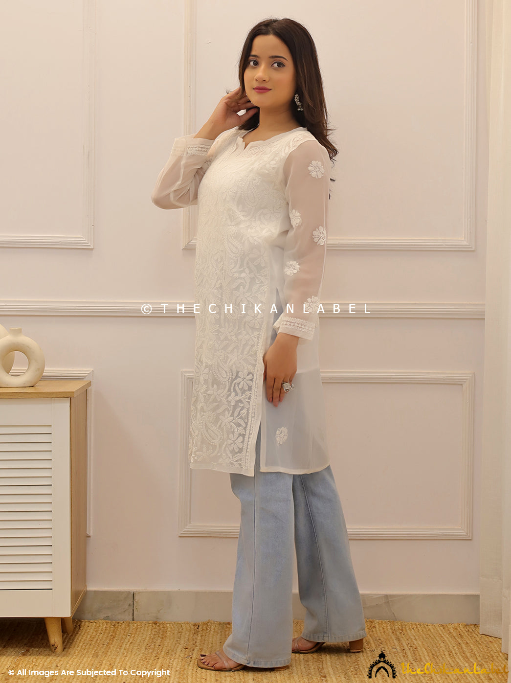 White Georgette Chikankari Short Jaal Kurti