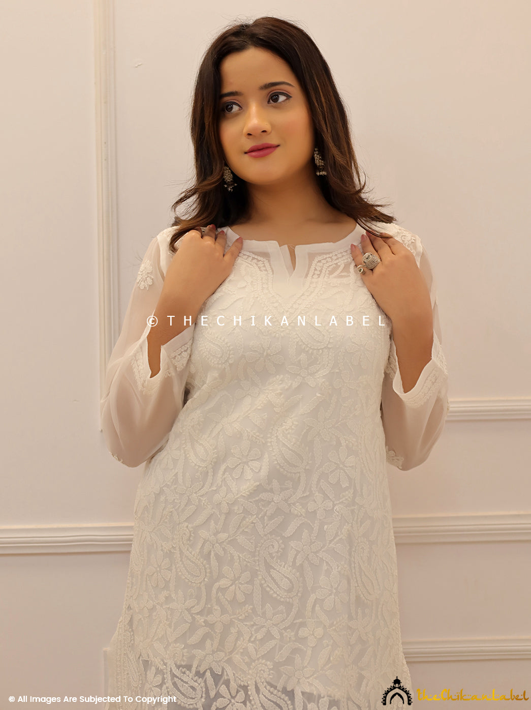 White Georgette Chikankari Short Jaal Kurti