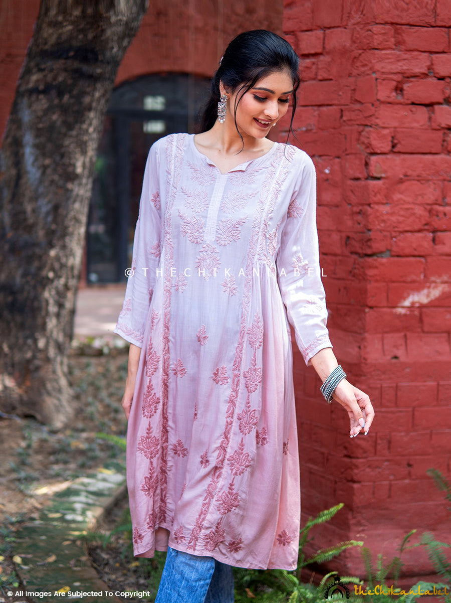 Choco Anisa Modal Chikankari A-Line Kurti