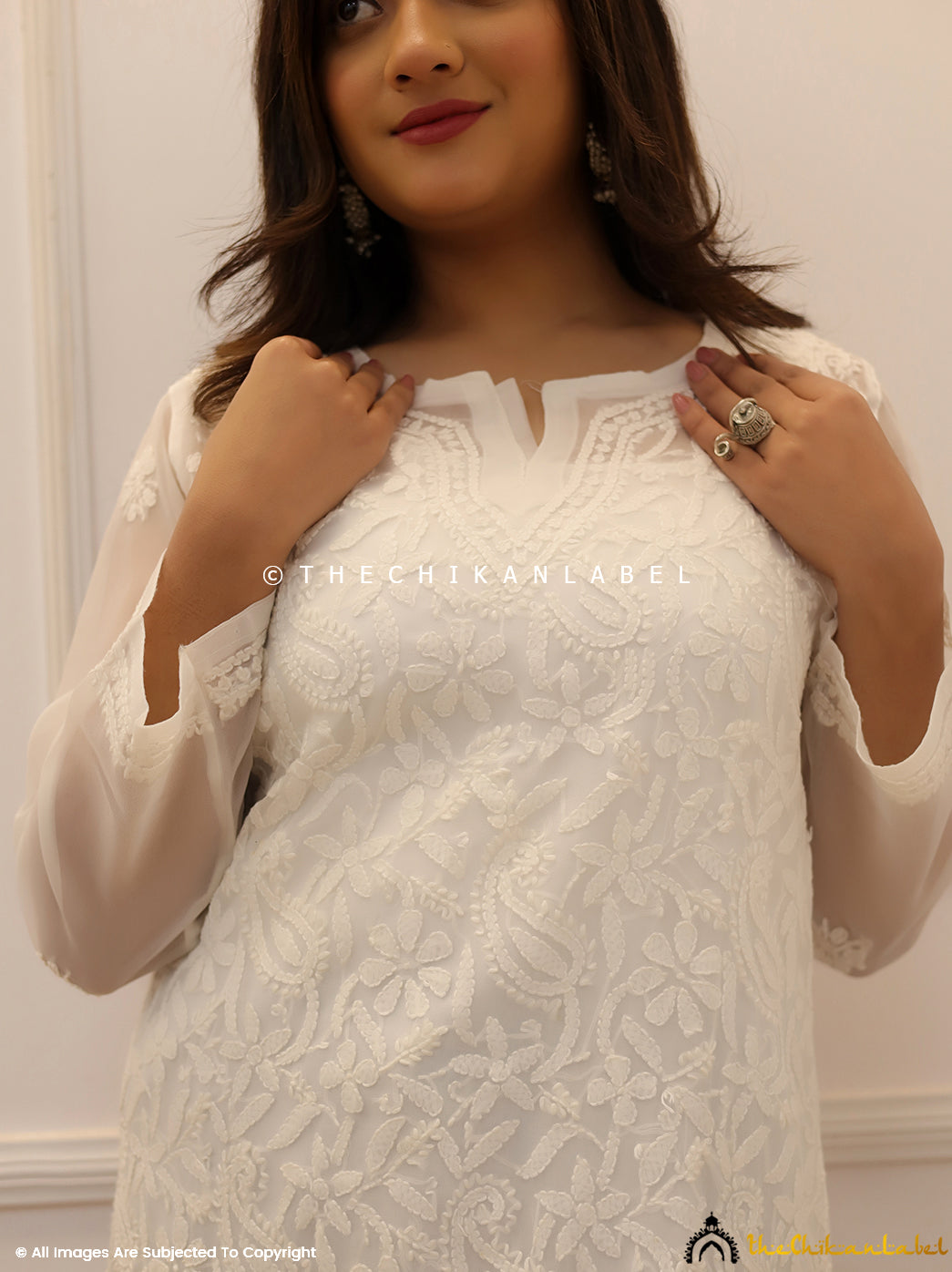 White Georgette Chikankari Short Jaal Kurti